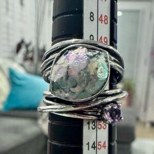 Roman glass sterling silver artisan-crafted ring  size 6